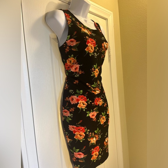 Ambiance Black Floral Racerback Stretch Bodycon Dress Size: L. Condition: Good - Picture 2 of 5